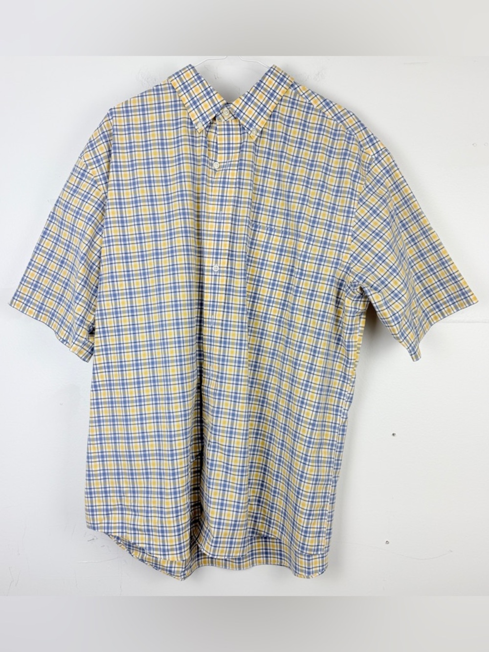 Jos. A. Bank Blue Yellow Plaid Button Down Short Sleeve Shirt Men’s XL Cotton